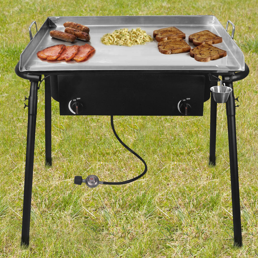 
                  
                    Bene Casa cast-iron double burner with griddle set, stainless steel double griddle, weatherproof, low pressure regulator, 55000 BTU double burner
                  
                