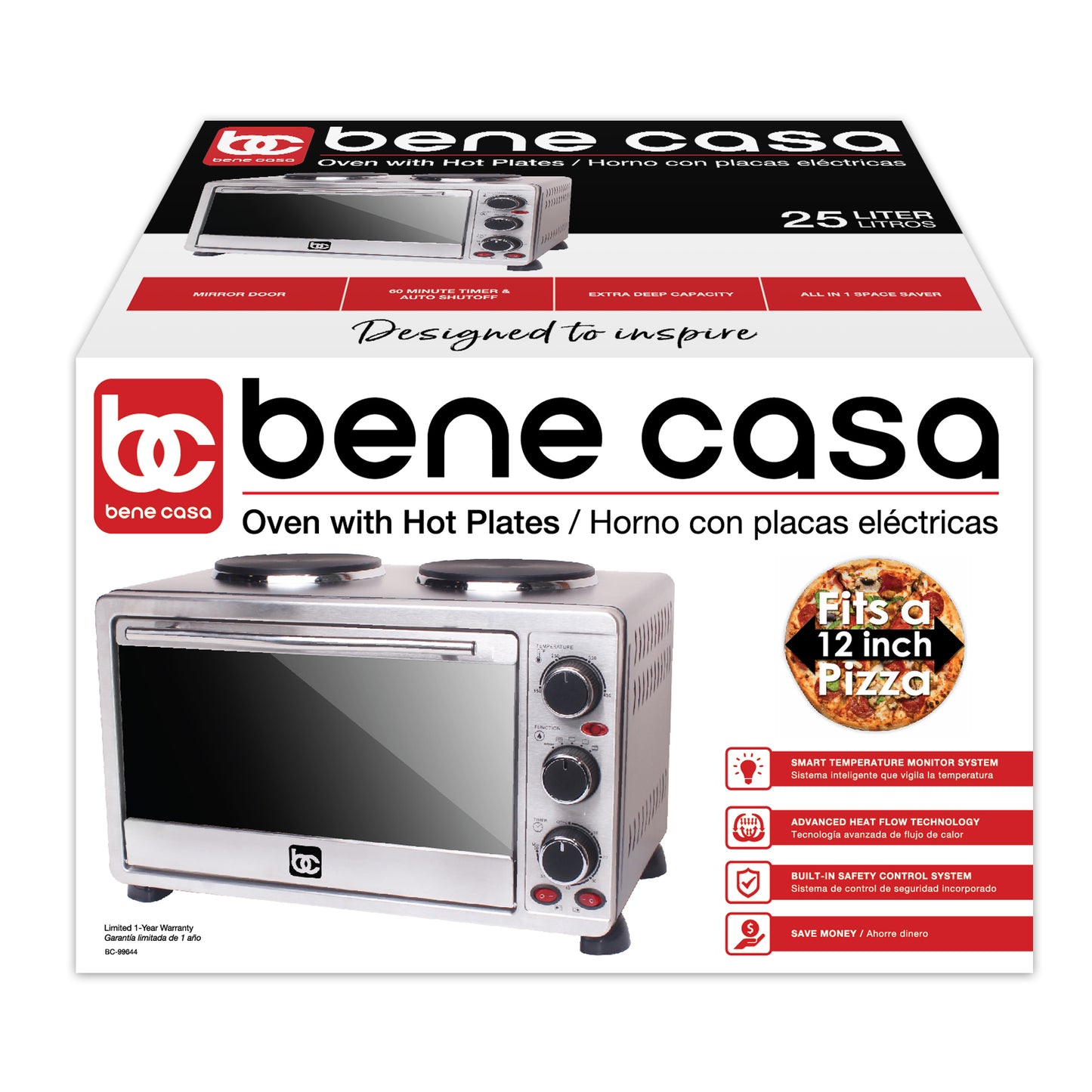 
                  
                    Bene Casa 25L Toaster Oven with Double Burner, 25 Liter
                  
                