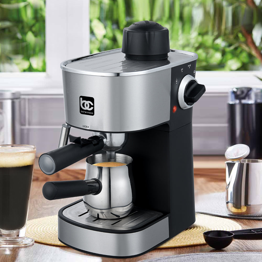 4-Cup Stainless Steel Espresso Maker for Perfect Cappuccinos and Lattes – Bene Casa