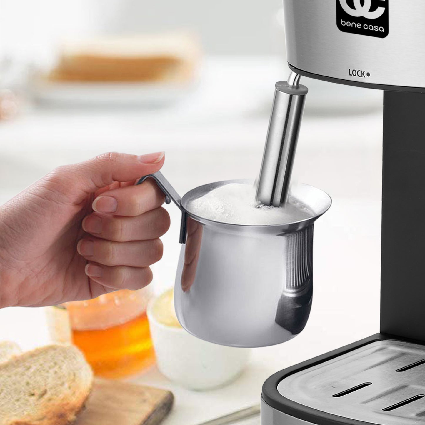 Bene Casa 4 Cup Electric Espresso Maker with Milk Frother 