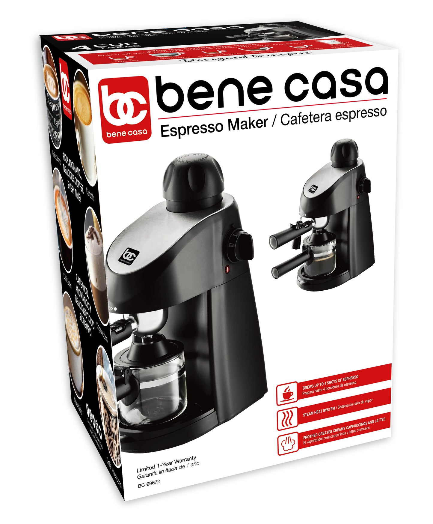 
                  
                    Bene Casa 4-cup espresso maker; milk frother, cappuccino, coffee, latte maker
                  
                