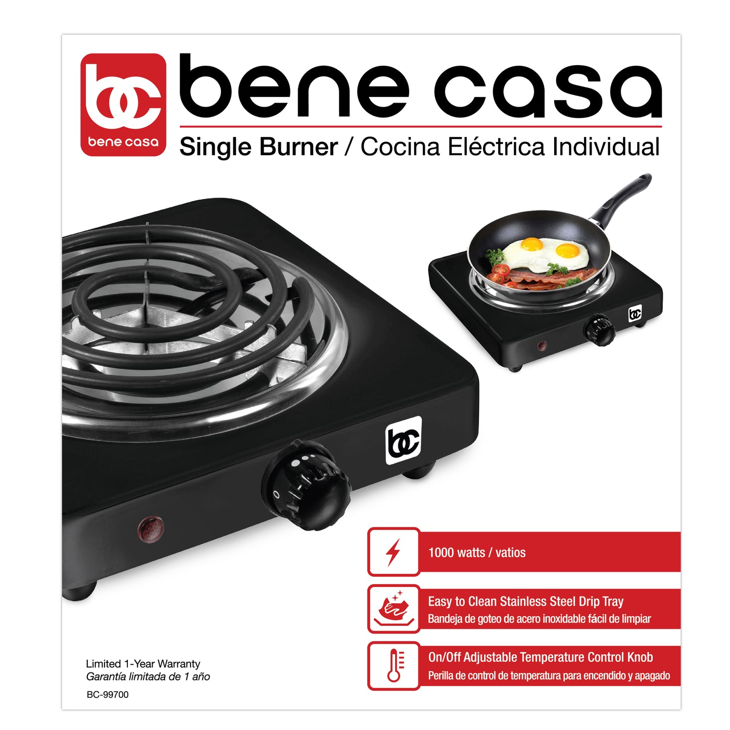 
                  
                    Bene Casa Electric Single Coil Burner, 1000W, Black
                  
                