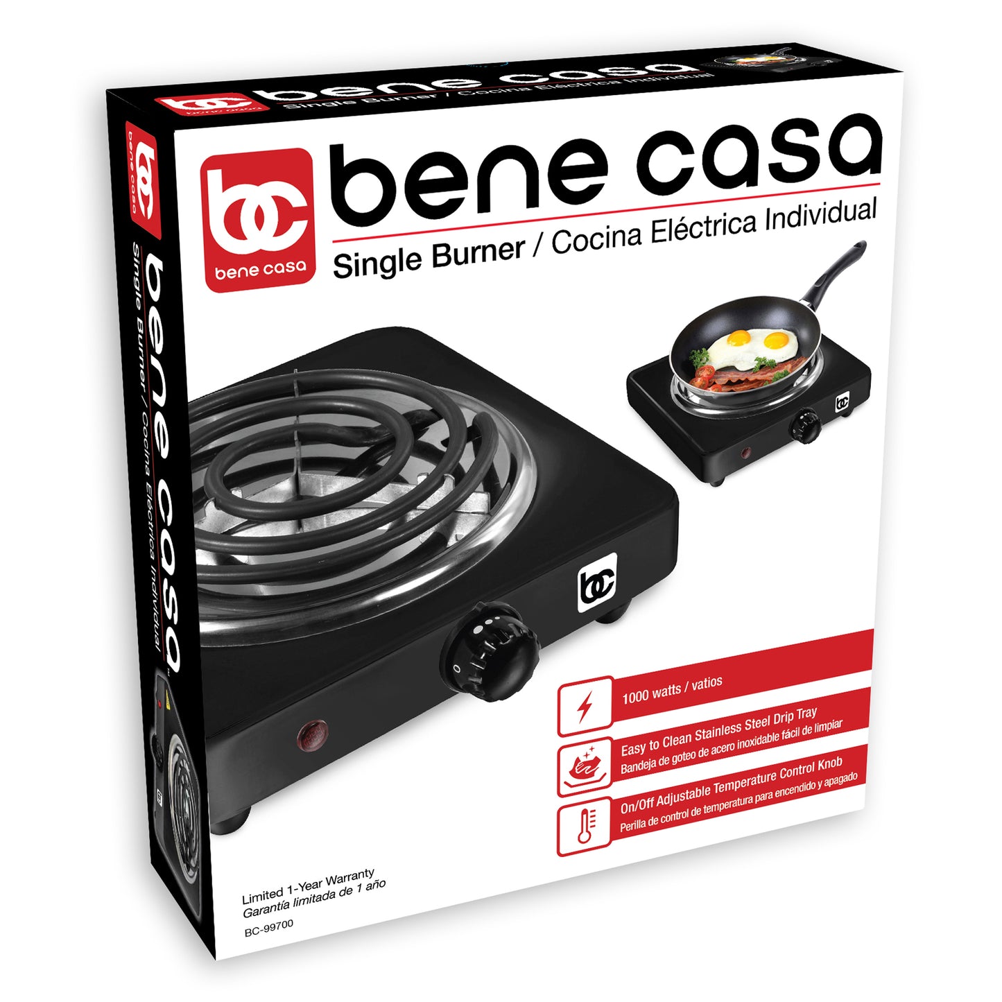 Bene Casa Electric Single Coil Burner, 1000W, Black