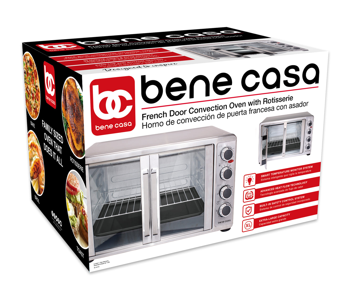 
                  
                    Bene Casa French Door Convection Oven with rotisserie, Stainless Steel, Extra Large 45L
                  
                