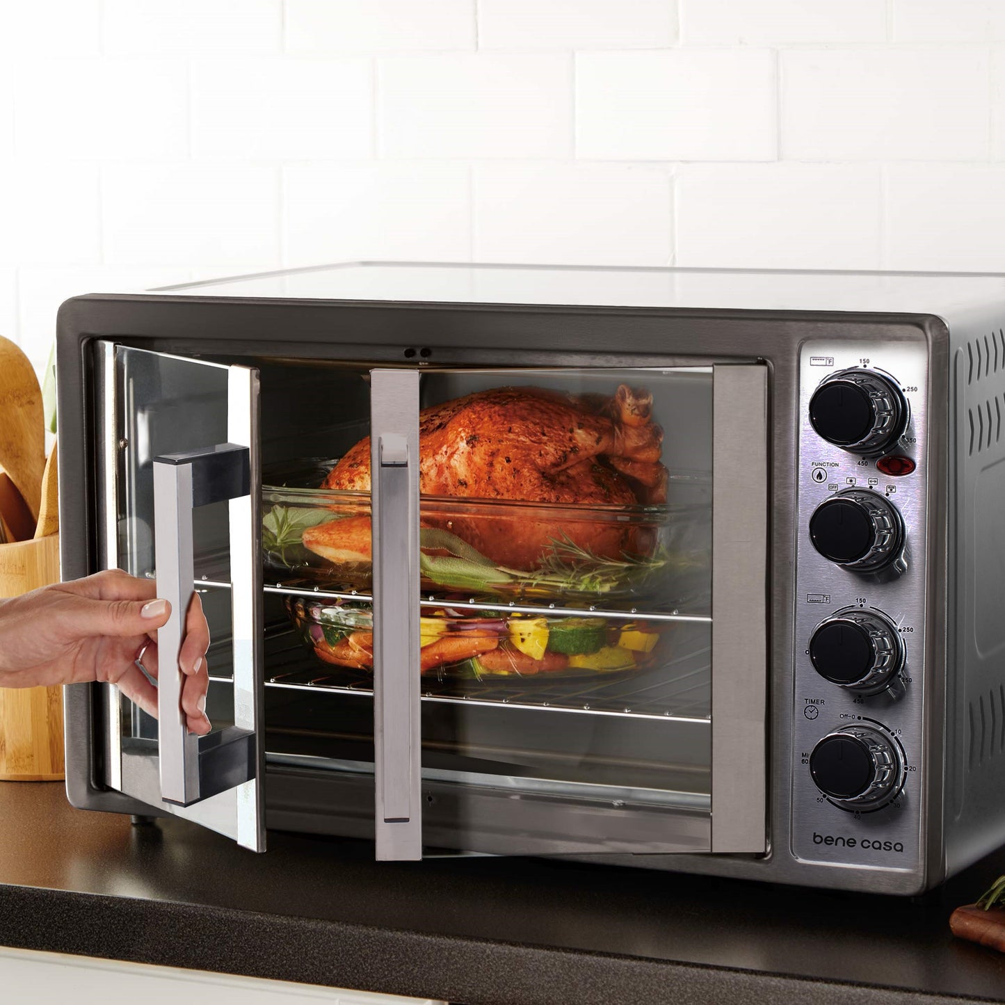 
                  
                    Bene Casa French Door Convection Oven with rotisserie, Stainless Steel, Extra Large 45L
                  
                